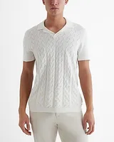 Textured Knit Johnny Collar Cotton Sweater Polo Neutral Men's M