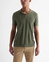 Textured Knit Johnny Collar Cotton Sweater Polo Green Men's XXL Tall