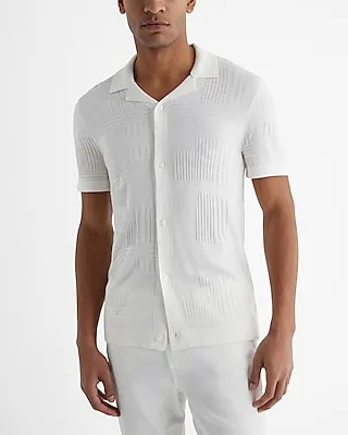 Textured Geo Short Sleeve Sweater Polo Neutral Men's XL