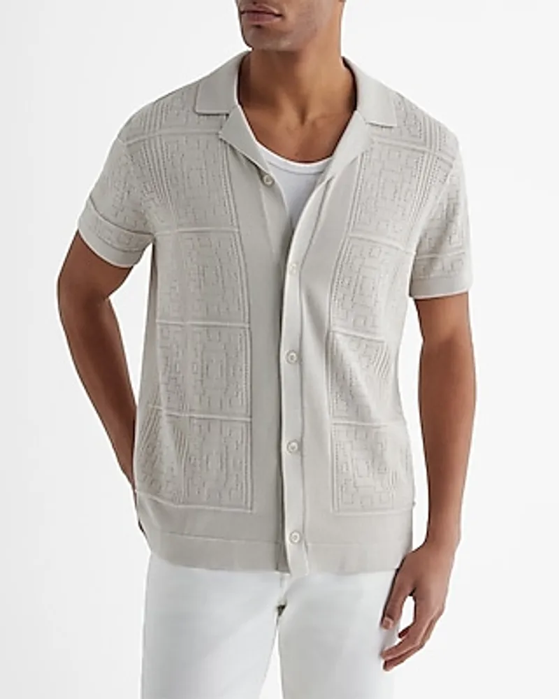 Patchwork Pointelle Cotton-Blend Sweater Polo White Men's