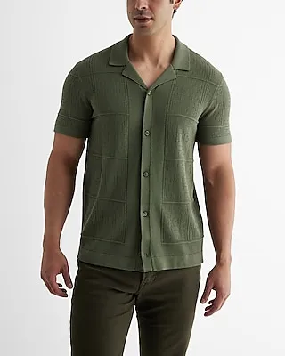 Patchwork Pointelle Cotton-Blend Sweater Polo Green Men's