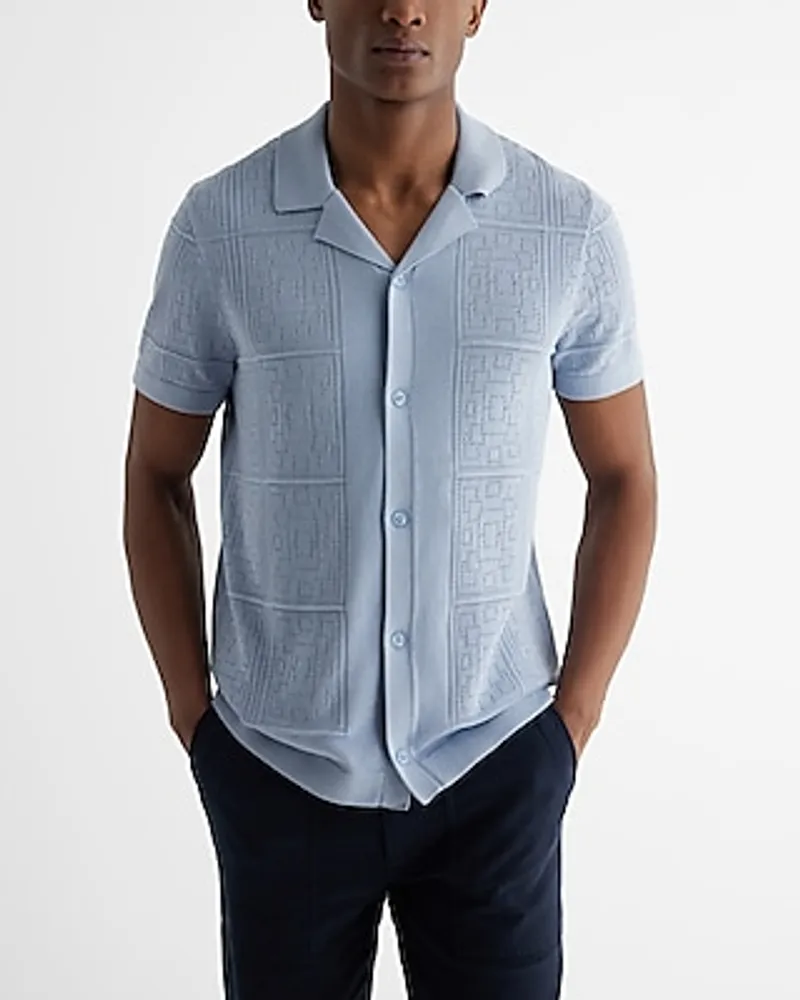 Patchwork Pointelle Cotton-Blend Sweater Polo Men's