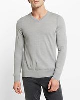 Big & Tall Solid Merino Wool V-Neck Sweater Gray Men's XXL