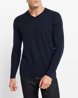 Solid Merino Wool V-Neck Sweater Blue Men