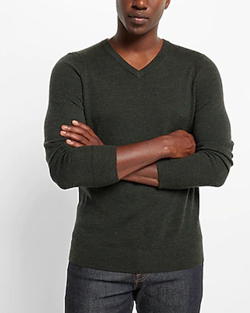 Express Solid Merino Wool V-Neck Sweater Green Men's XXL Tall