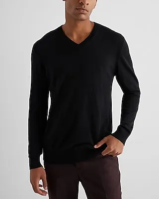 V-Neck Merino Wool Sweater Black Men's S