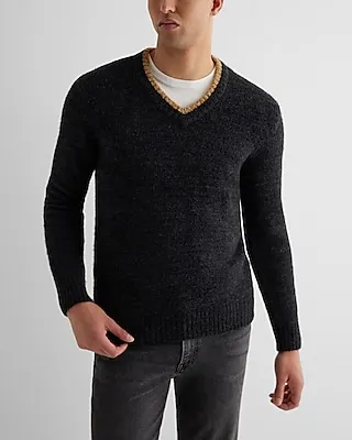 Textured Tipped V-Neck Sweater Men's