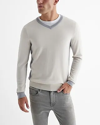 V-Neck Color Block Merino Wool Sweater Neutral Men's XXL Tall