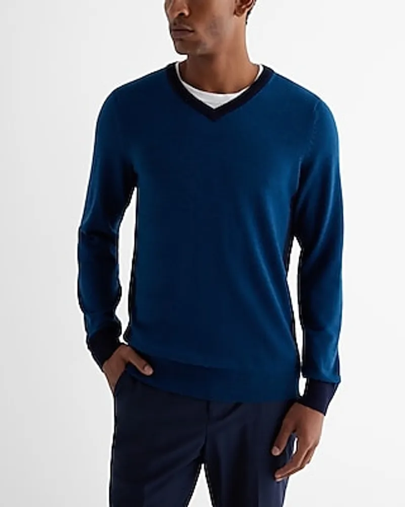 V-Neck Color Block Merino Wool Sweater Men's Tall