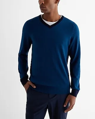 V-Neck Color Block Merino Wool Sweater Men's