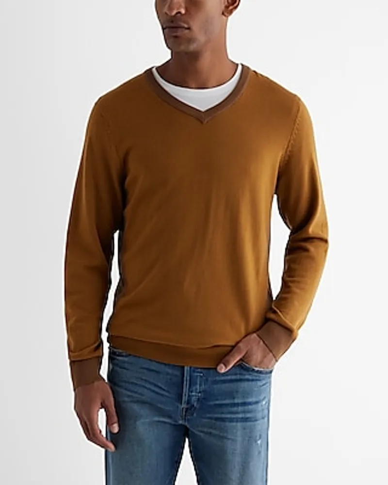 V-Neck Color Block Merino Wool Sweater Men's