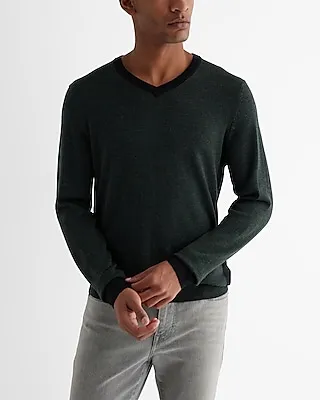 Big & Tall V-Neck Color Block Merino Wool Sweater Green Men's XXL