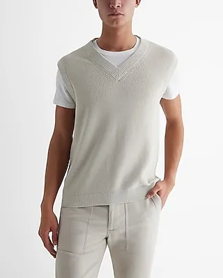 V-Neck Cotton Sweater Vest White Men's XL