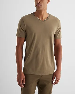 Tipped V-Neck Perfect Pima Cotton T-Shirt Brown Men's XL