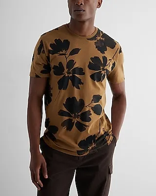 Express Embroidered Leaves Graphic Perfect Pima Cotton T-Shirt Black Men's L