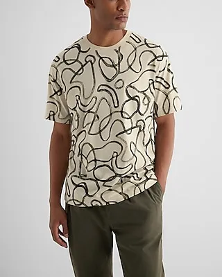 Relaxed Abstract Print Perfect Pima Cotton T-Shirt White Men's L