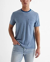 Striped Linen-Blend Pocket Crew Neck T-Shirt Blue Men's S