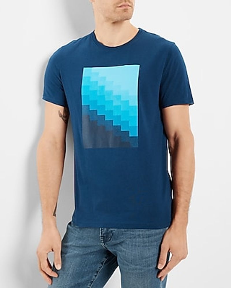 Gradient Tile Graphic T-Shirt Blue Men's XS