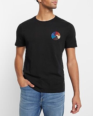 Embroidered Wavy Circle Graphic T-Shirt Black Men's XL