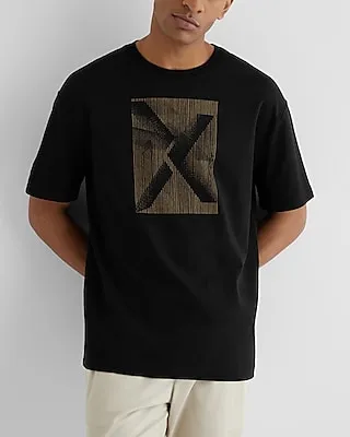 Embroidered Line X Logo Graphic T-Shirt Black Men's XL