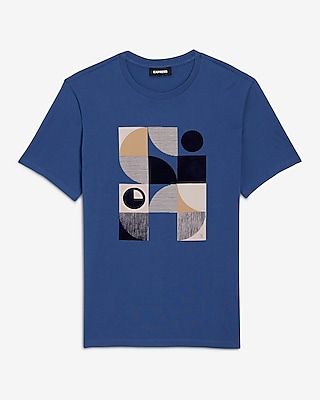 Abstract Block Graphic T-Shirt Blue Men's XL