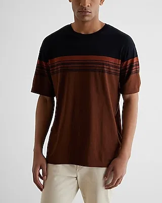 Relaxed Striped Perfect Pima Cotton Crew Neck T-Shirt Brown Men's