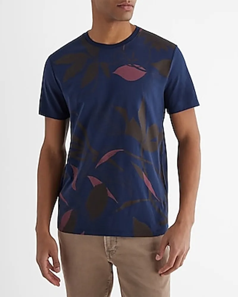 Foliage Print Perfect Pima Cotton T-Shirt Blue Men's L Tall