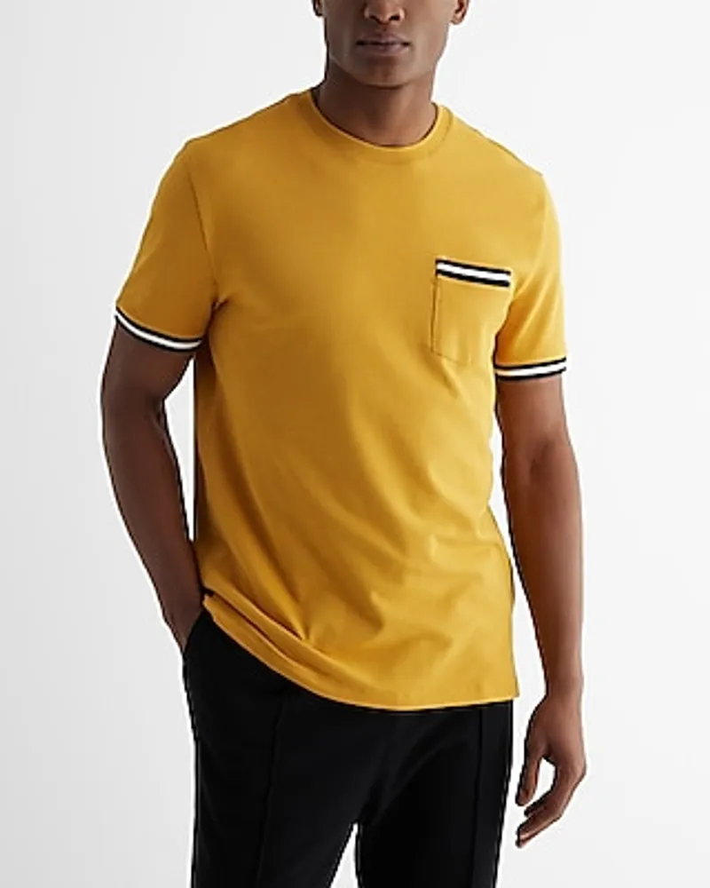 Big & Tall Tipped Luxe Pique Crew Neck Pocket T-Shirt Yellow Men's XXL