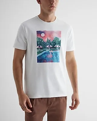 Watercolor Pool Graphic T-Shirt White Men's XL
