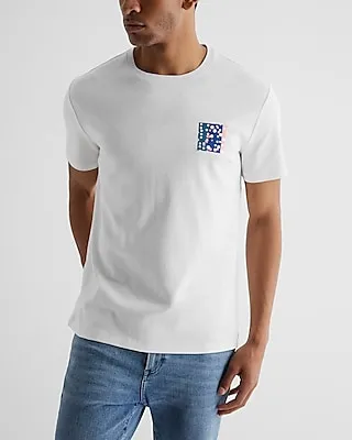 Embroidered Dot Graphic T-Shirt White Men's M Tall