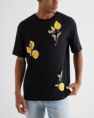Relaxed Lemon Print T-Shirt Black Men's S