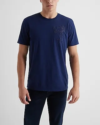 Embroidered Floral Graphic T-Shirt Blue Men
