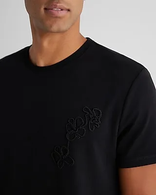 Embroidered Floral Chest Graphic T-Shirt
