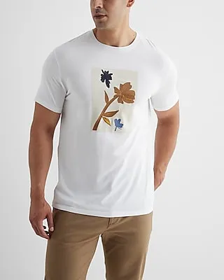 Embroidered Boxed Floral Graphic T-Shirt White Men