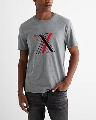 Layered Printed X Logo Graphic Perfect Pima Cotton T-Shirt Gray Men's XL Tall