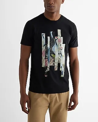 Tiled Floral Bird Graphic T-Shirt Men's