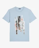 Tiled Floral Bird Graphic T-Shirt Blue Men's M Tall