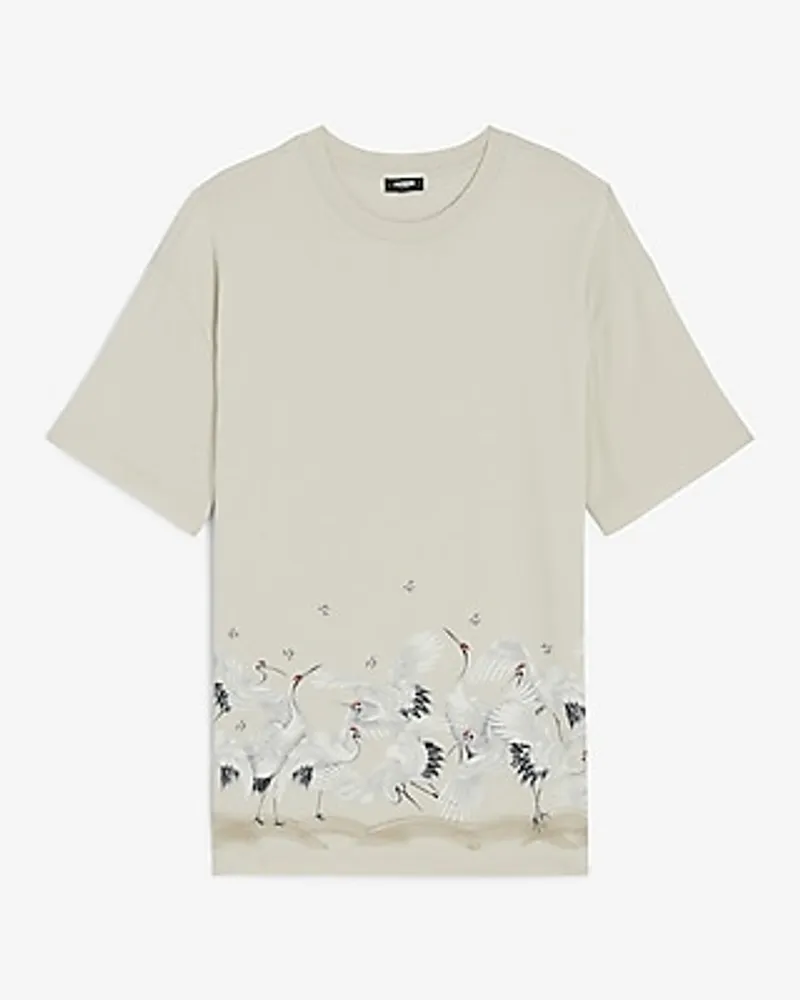 Relaxed Crane Print Perfect Pima Cotton T-Shirt Neutral Men's XL