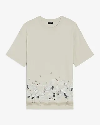 Relaxed Crane Print Perfect Pima Cotton T-Shirt