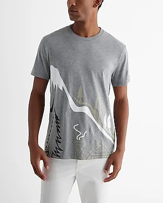 Winter Cabin Graphic Perfect Pima Cotton T-Shirt Gray Men's XL Tall