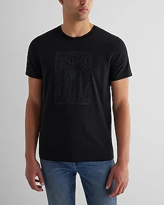 Embroidered Architecture Graphic Perfect Pima Cotton T-Shirt Black Men