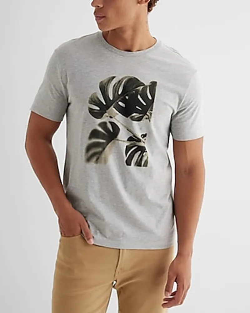 Blurred Palm Graphic Perfect Pima Cotton T-Shirt Gray Men's Tall