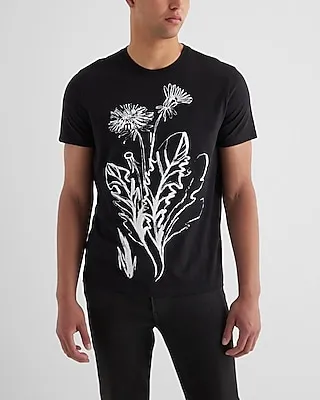 Textured Painted Floral Graphic T-Shirt Black Men's S
