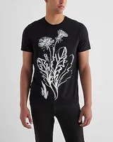 Textured Painted Floral Graphic T-Shirt Black Men's XL