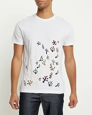 Embroidered Coral Graphic T-Shirt White Men's S