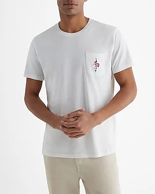 Big & Tall Embroidered Bouquet Perfect Pima Cotton Pocket T-Shirt White Men's XXL
