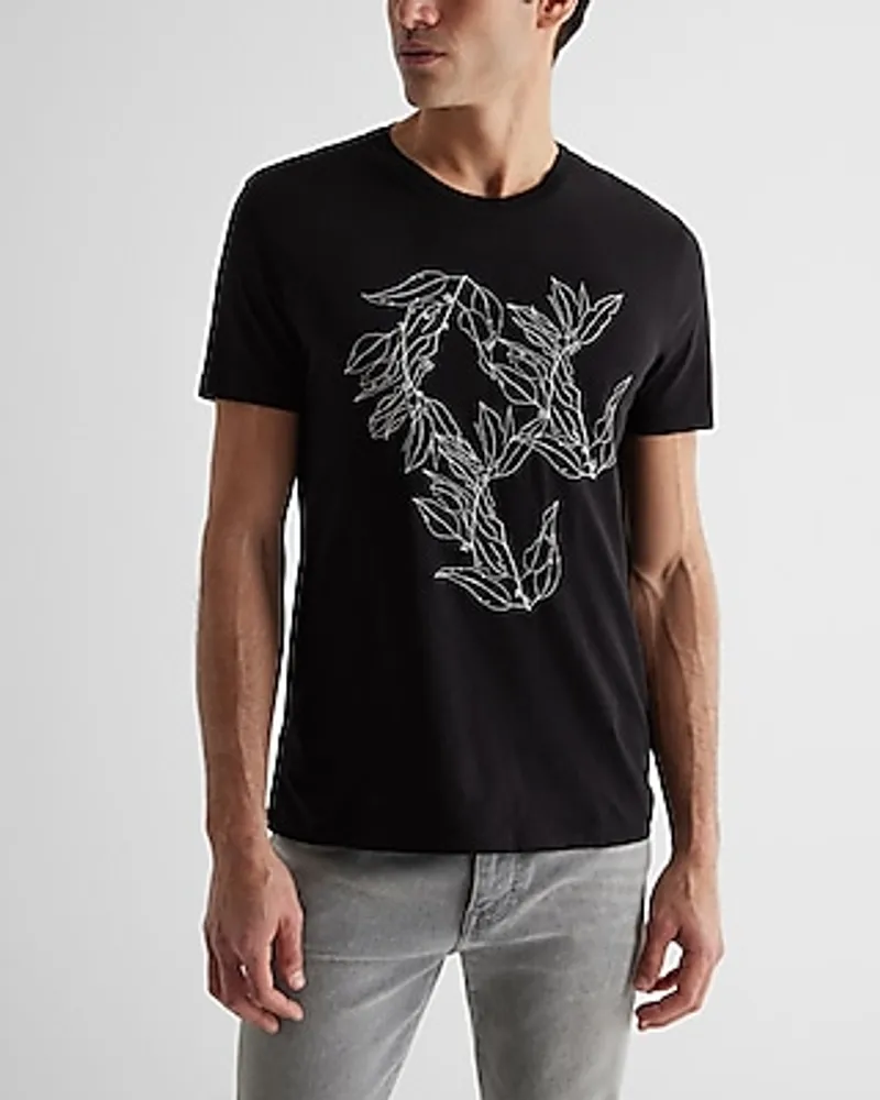 Embroidered Leaves Graphic Perfect Pima Cotton T-Shirt