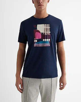 Abstract Perfect Pima Cotton Graphic T-Shirt Blue Men's