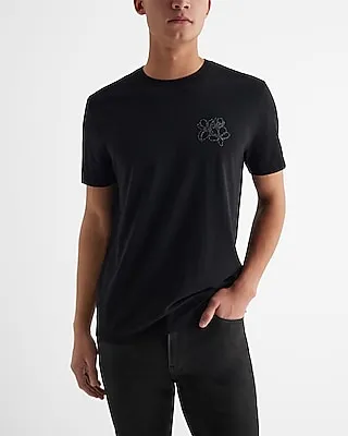 Embroidered Floral Perfect Pima Cotton T-Shirt Black Men's S