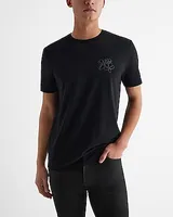 Embroidered Floral Perfect Pima Cotton T-Shirt Black Men's L Tall